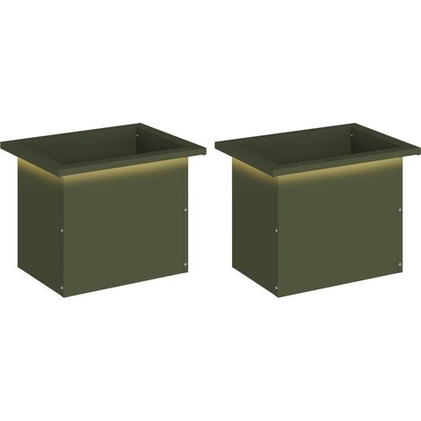 Garden Planter with LED 2 pcs Olive Green 30 x 40 x 30 cm Steel vidaXL