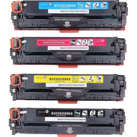 Cartouches de toner compatibles 125A, CB540A, CB541A, CB542A, CB543A pour les imprimantes HP Color LaserJet CP1215, CP1518ni, CM1312nfi, CM1312, CP1515n, CP1525nw et M251. (1/5)