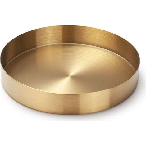 Bol redondo dorado, bol de acero inoxidable para joyas, cosméticos, portavelas, bandeja decorativa (20 cm) (1/5)
