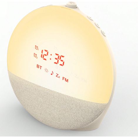 Sonnenaufgangswecker mit Aufwachlicht, Einschlafhilfe mit weißem Rauschen, 8 integrierten beruhigenden Klängen, Bluetooth-Lautsprecher, 10-farbigem Umgebungslicht, zwei Weckern und dimmbarem natürlich