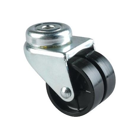 Roulette pivotante jumelée fixation à oeil bandage polyamide pour charges légères, diamètre 50 mm, charge 60 kg, type 2970 UOO - Tente