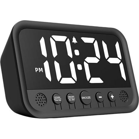 Petite Horloge Numérique LED pour Chambre - Réveil Fort pour Gros Dormeurs Adultes et Ados - Horloge de Bureau Électrique à Brancher - Fonctions Volume/Luminosité/Snooze Réglables - Design Simple de C
