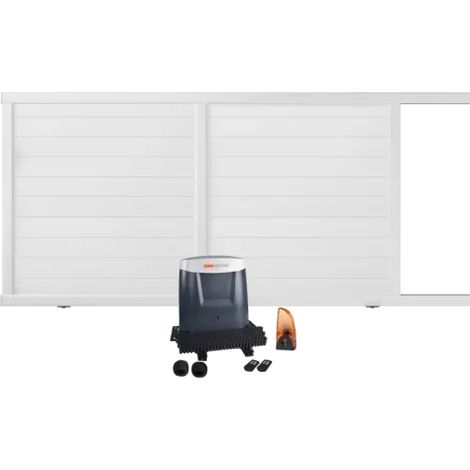 Portail coulissant électrique PVC blanc H 160 x L 350 ARLES - ouverture vers la droite (1/5)