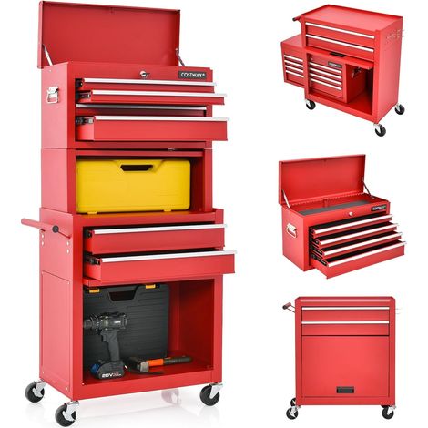 Goplus – Servante d'atelier roulante avec coffre amovible – 6 tiroirs – Structure métallique résistante à la corrosion – Roues pivotantes 360° (1/4)