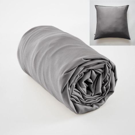 Ensembe drap housse 140 x 190 cm + 2 taies 60 x 60 cm en bambou de satin Salomé Anthracite (1/5)