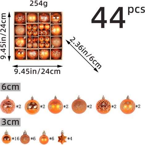 Boules de Noël Traditionnelles - Coffret de 44 Pièces - Décoration Sapin de Noël(orange) (1/5)