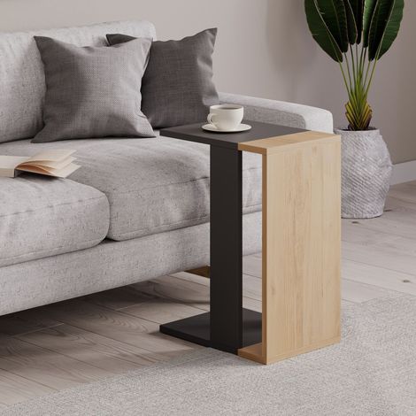 Decortie Zetti Table moderne en forme de C Chêne Anthracite Gris Polyvalent H 57cm (1/4)