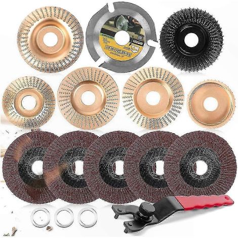 Set mit 13 Holzscheiben für 115-mm-Winkelschleifer, Frässcheiben, Rotationsschleifzubehör, Wolframkarbid, schnelles Schneiden, 4,5 Zoll Größe. (1/5)