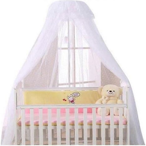 Rideau de lit en dentelle respirante à baldaquin rond style princesse (blanc) (1/5)
