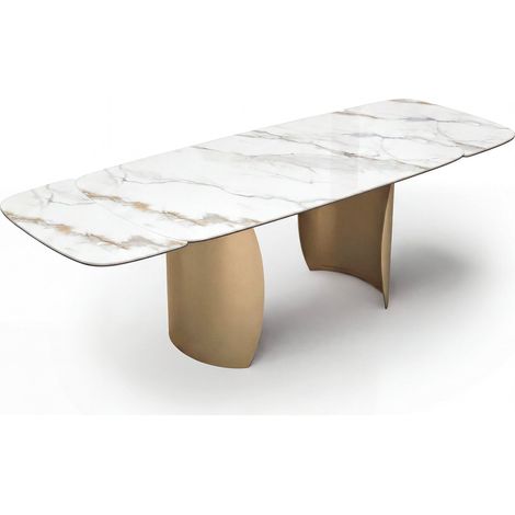 Table à manger extensible 8 personnes en céramique marbre blanc CAMELIA (1/5)