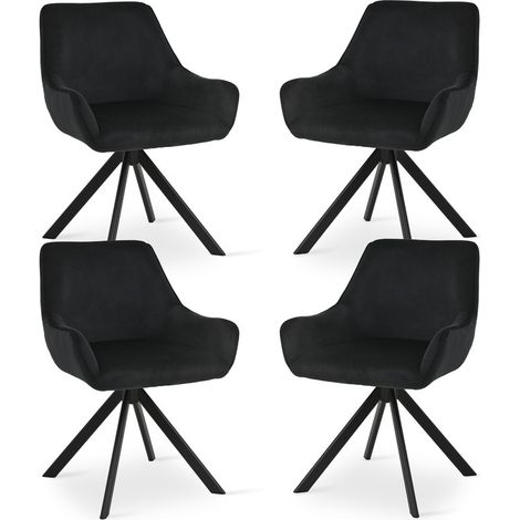 Goeurvant 360° drehbarer Sessel mit geschwungener Rückenlehne und weichem Kissen, perfekte Kombination aus Stil und Komfort - 4er Set - Schwarz