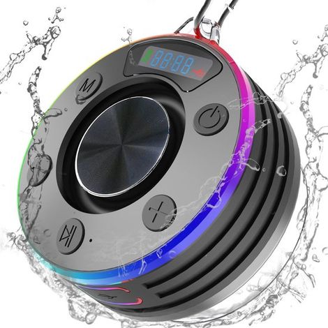 Piccolo altoparlante Bluetooth, altoparlante da doccia con luce LED, ventosa e microfono, impermeabile (IPX7), carillon per la spiaggia e le feste (1/4)