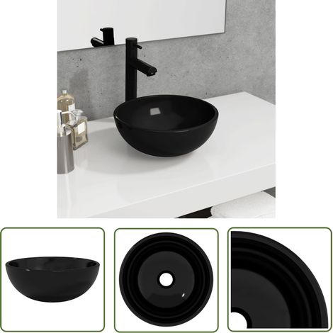 Maison Chic – Vasque à poser en verre trempé 30x12 cm noir – Installation au-dessus du comptoir – Épaisseur 1,2 cm – Diamètre trou de vidange 4,5 cm (1/5)