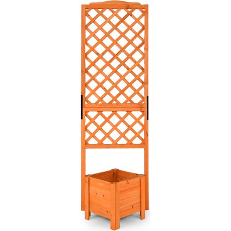 Bac de plantation surélevé 71 pouces en bois sapin couleur orange avec treillis, bac à fleurs ajouré, résistant aux intempéries pour jardin extérieur (1/5)