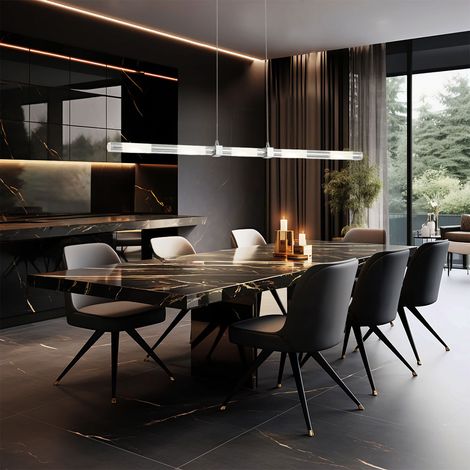 Hängeleuchte Glas Modern Pendelleuchte Küchenlampe Esszimmerlampe Chrom, teilsatiniert, 5x 3W 240Lm neutralweiß, LxBxH 100x3,5x120 cm