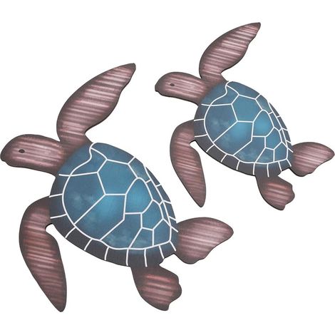 2 x Wooden Sea Turtle Wall Decoration Wall Hanging on the Beach Ocean Vintage Coastal Turtle for Home, Lake, Bathroom (1/5)