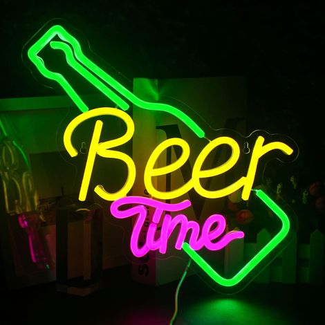 Enseigne lumineuse « Bierzeit », applique murale LED jaune avec port USB pour bars et clubs (1/5)