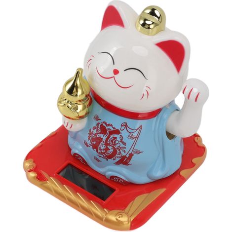 Chat porte-bonheur lumineux à induction en plastique, décoration chat chinois de bienvenue pour la maison et la voiture, bleu