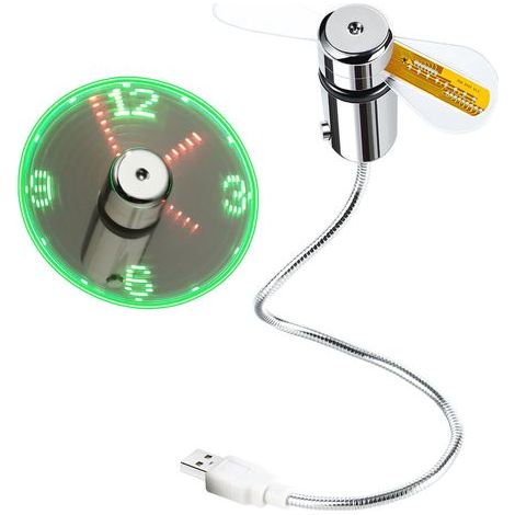 Ventilateur d'horloge LED USB avec indicateur en temps réel, VENTILATEUR D'HORLOGE USB, couleur argent (1/5)
