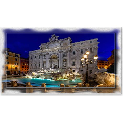 Lupia - Quadro moderno su Tela con Cornice stampata NEWEXT 75x135 cm, paesaggi localismi italiani, per casa soggiorno capezzale camera da letto hotel ufficio, ROMA FONTANA DI TREVI NIGHT (1/4)