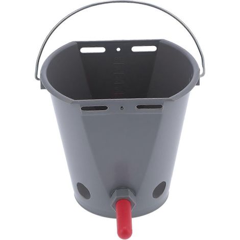 8-Liter-Futtereimer für Nutztiere, lebensmittelechter Kunststoff, Futterfass mit 5 Nippeln, grau (für Kälber) (1/5)