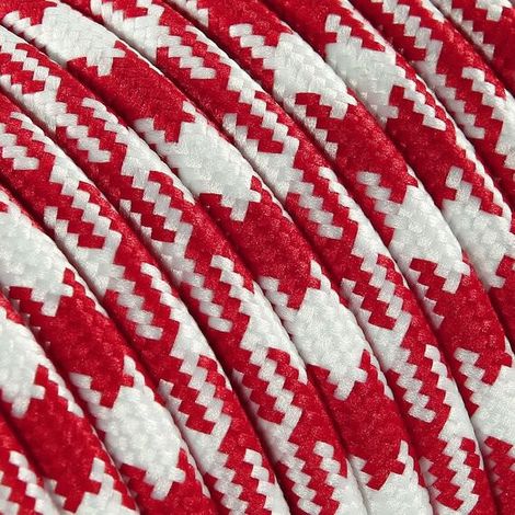 Fil Électrique Tissu Vintage  Rouge et Blanc 2x0,75mm² - Câble Électrique Textile de Qualité