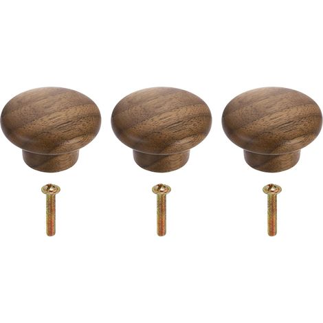 3Pcs Poignée Ronde En Bois Pour Tiroir, Diamètre 1.57" Poignée Ronde Pour Commode En Bois Massif Avec Vis Pour Meuble Tiroir Armoire Placard, Walnut (1/5)