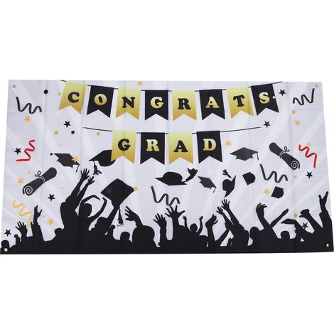 Bannière de remise de diplôme environ 180x97cm, tissu polyester résistant, couleurs inaltérables, 4 œillets, drapeau de félicitations pour cérémonie de fin d'études (1/5)