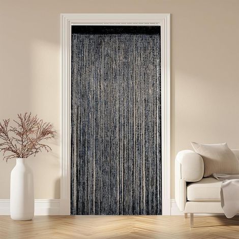 Anti Mouches à Perles, 100 cm x 200 cm Rideau De Porte en Perles Exterieur Moustiquaire Rideaux, Noir (1/5)