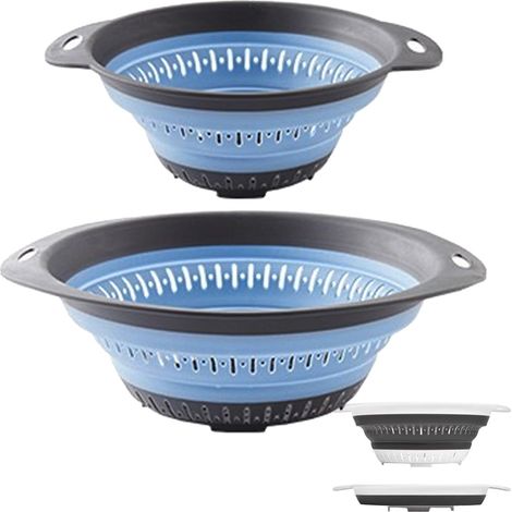 Panier filtrant pliable et tamis filtrant, filtre à eau et filtre alimentaire en silicone (2 pièces, bleu, 1,3 L + 2,5 L) (1/5)
