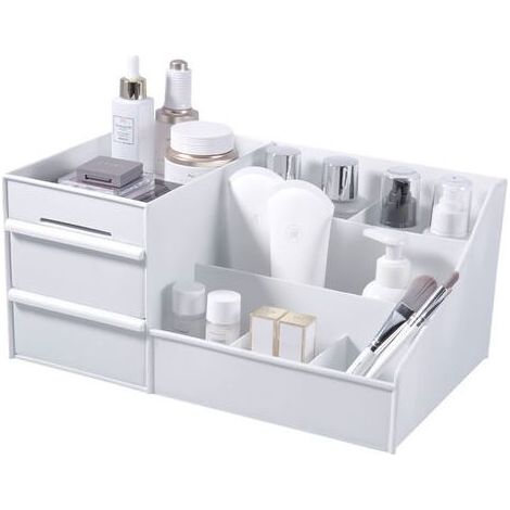 Desktop Makeup Organizer Drawers, Coffre de rangement de produits de beauté Bureau de bureau Organiseur Papeterie de bureau Boîte de rangement Organisateur de maquillage (Blanc) (1/5)