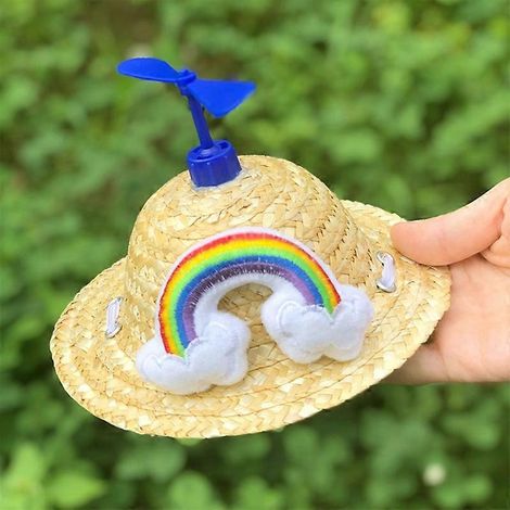 Welpen-Sonnenkappe, Hundehut, Kopfbedeckung mit Bambuspropeller, niedliches Tierkostüm, Regenbogenblau, Größe M.