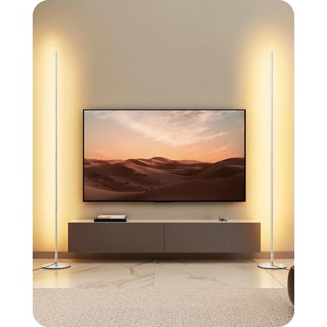EDISHINE 2 Stück Stehlampe Wohnzimmer, LED Stehlampe Dimmbar, 3000K warmweiße Stehleuchte mit Memory-Funktion, höhenverstellbar 146 cm