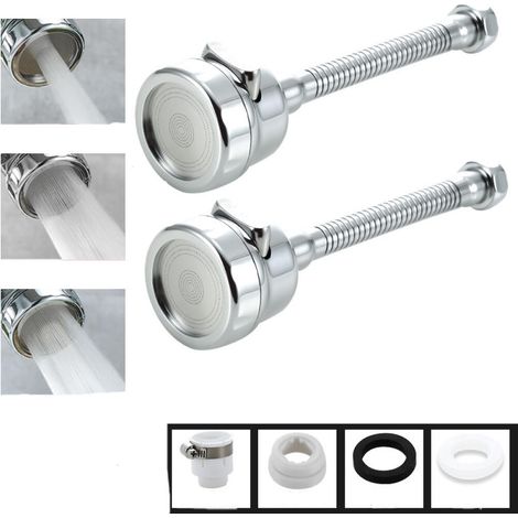 Aireador de grifo, giratorio 360°, 3 modos, cabezal de boquilla para grifo, para cocina y baño, 2 piezas (extensible) (1/5)