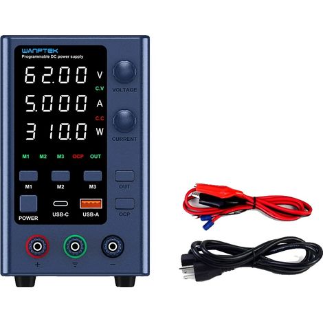 Fuente de alimentación de sobremesa para laboratorio, voltaje ajustable, diseño compacto, memoria de 62 V 5 A (1/2)