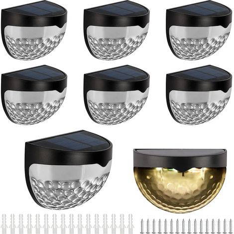 Lot de 8 spots solaires d'extérieur - LED blanc chaud décoratives - Lampe solaire d'extérieur/Plastique ABS étanche - Pour mur, terrasse, escaliers, clôture-AquaForge