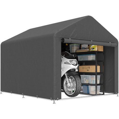 Abri moto imperméable avec porte enroulable zippée, 200 x 238 x 183 cm, gris foncé