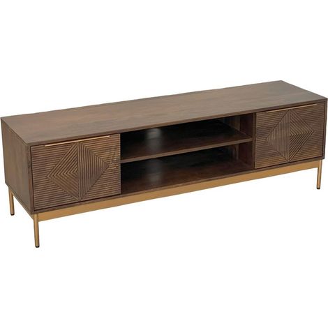 Zaine Carving TV Unit - Mango Wood - L40 x W148 x H46 cm - Dark Finish - Assembly Required