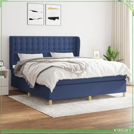 Sommier à lattes avec matelas 180x200 - Bleu - Tête de lit réglable - Matelas 20 cm ressorts ensachés - 2 places (1/5)