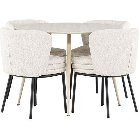 Plaza Essgruppe Tisch Ø100cm und 4 Boucle Stühle whitewash.