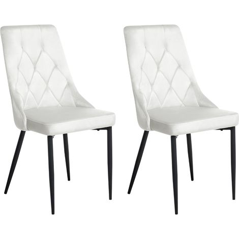 Conjunto de 2 sillas de comedor modernas de terciopelo con patas de hierro negras con recubrimiento en polvo blanco crema Avenir (1/5)