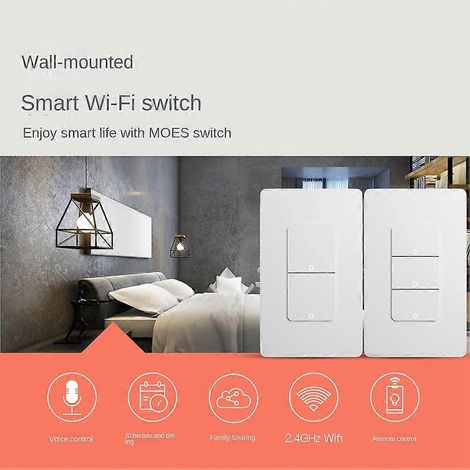 Tuya Zigbee-Drucktaster, 2-Wege-Smart-Wandschalter mit Timer und Sprachsteuerung, US-Stecker (1/5)