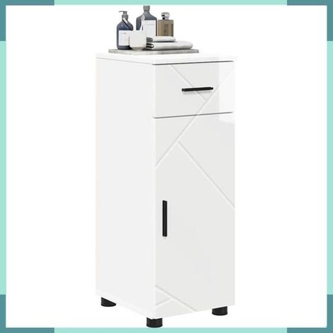 Meuble de salle de bain - 883328 - Blanc brillant - 30 x 35 x 80 cm - Avec tiroir et 2 portes (1/5)