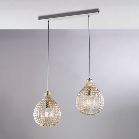 Diamante Schiene Weiß/Chrom, 2x G9, Glas amber Kristalleffekt, L57x21 cm – BL300-BIN2-AM