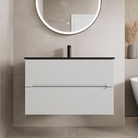 800mm Bathroom Cloakroom Vanity Unit Basin Wall Hung Furniture Soft Close White (1/5)