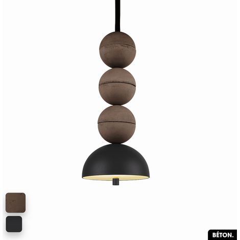 Lampe de suspension en béton - BOSFOR CONCRETE CHOCOLAT - NOIR 3 BALLES LED 14W (1/2)