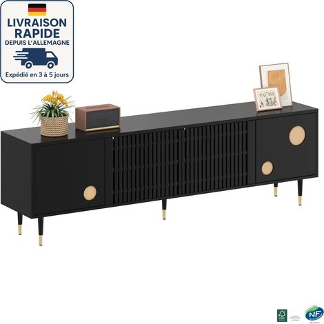 MODFU - Mueble de TV de 4 puertas con almacenaje, mueble bajo, apto para salón y dormitorio, 5 patas, 170×36×54cm, MDF, negro (1/5)