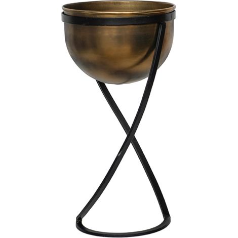 Indoor Kensington Round Planter on Stand - Metal - L14 x W14 x H42 cm - Brass