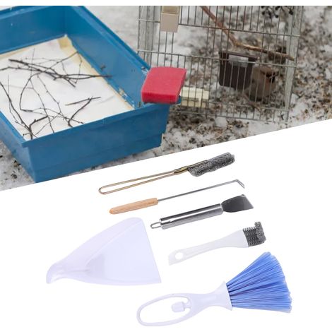 Kit de limpieza para jaulas de pájaros, 6 piezas [Juego de accesorios para jaulas] [Sin marca] [Juego de 6 piezas] [Acero inoxidable, madera, plástico] [Juego de herramientas de limpieza] (1/5)