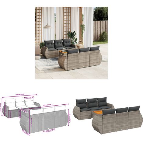 7-tlg. Garten-Sofagarnitur mit Kissen Grau Poly Rattan - Gartenmöbel - Outdoor Möbel - Rattan Gartenset - Lounge Set - Esstisch - Home & Living (1/3)